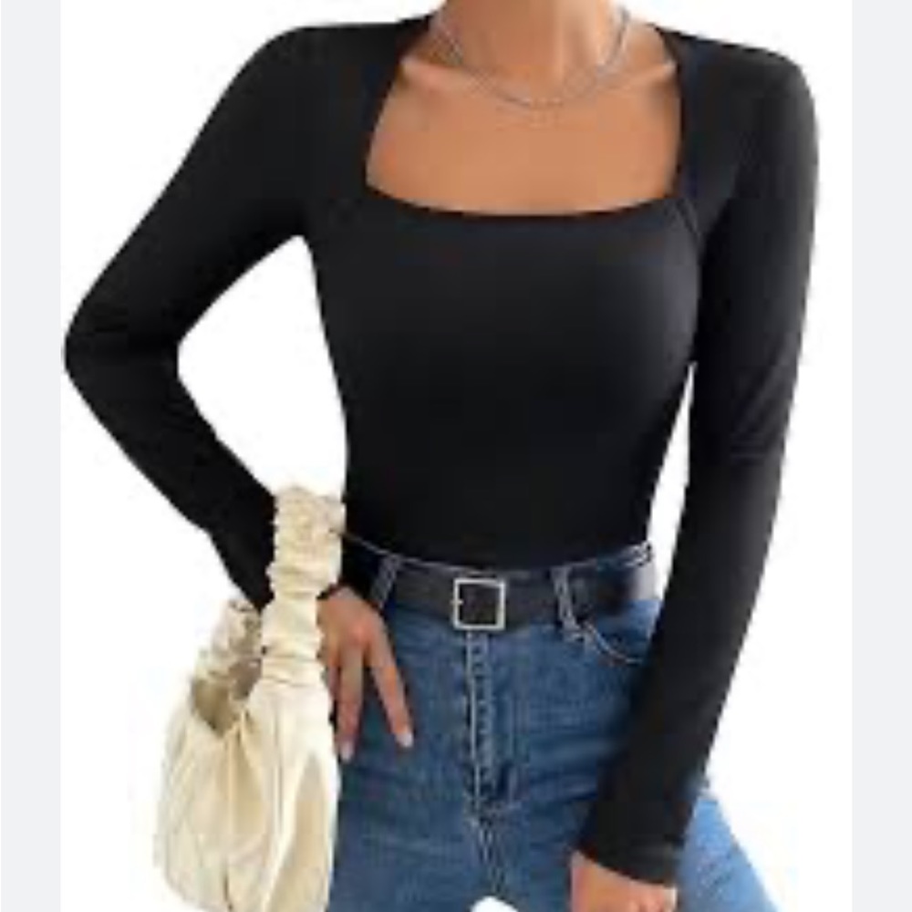 Abercrombie Fitch Square Neck Long Sleeve Black Bodysuit Women Size M New